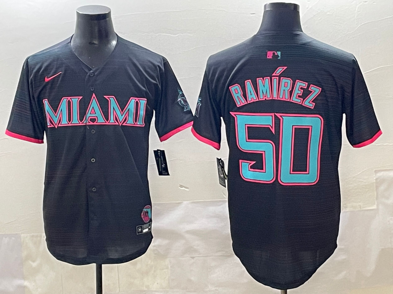 Men 2025 Miami Marlins #50 Ramirez black Nike MLB jersey style 2